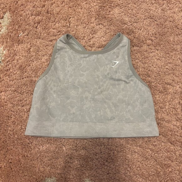 Gymshark Adapt Animal Seamless Sports Bra Womens Medium Gray High-Neck Crossover - Picture 1 of 7